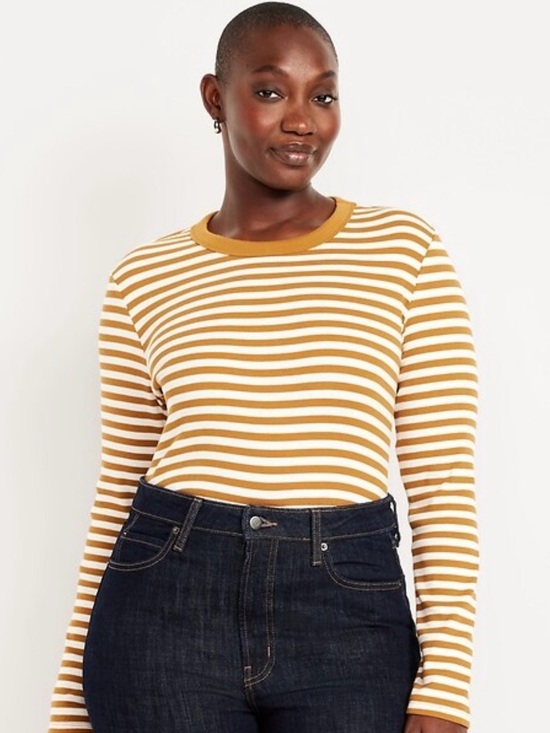 Old Navy Tops - Old Navy Snug Crew Neck Striped Long-Sleeve Tee Earthy Normcore NWT Sz XL Fitted